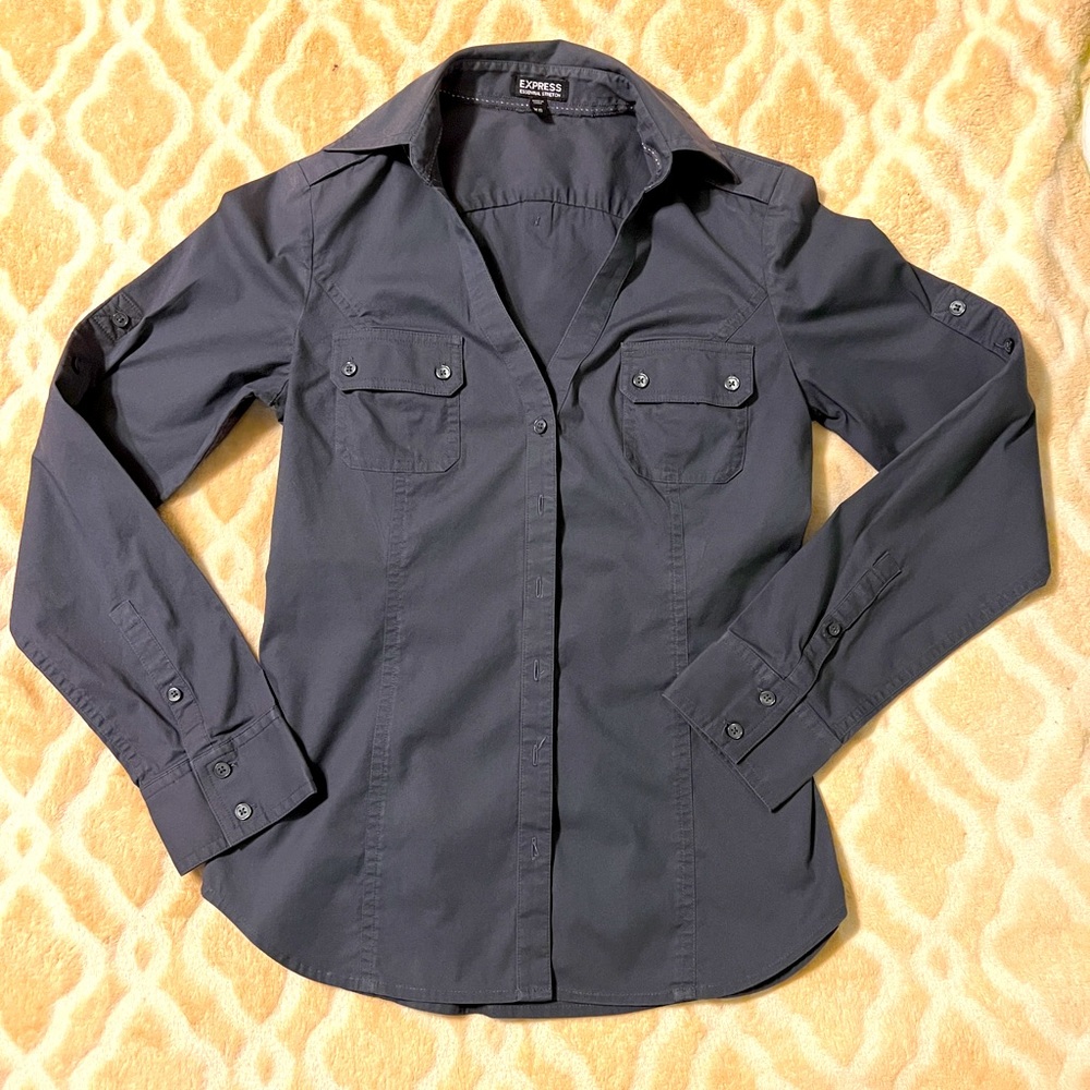 Express Button Down Long Sleeve Formal Top XS Dark Gray